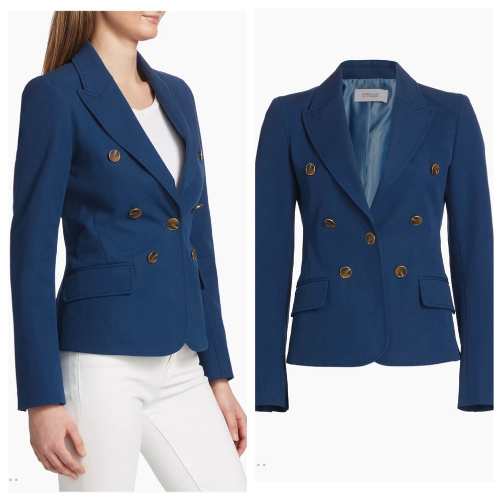 Derek Lam 10 Crosby Eliza Double-Breasted Stretch-Cotton Jacket Indigo Blue